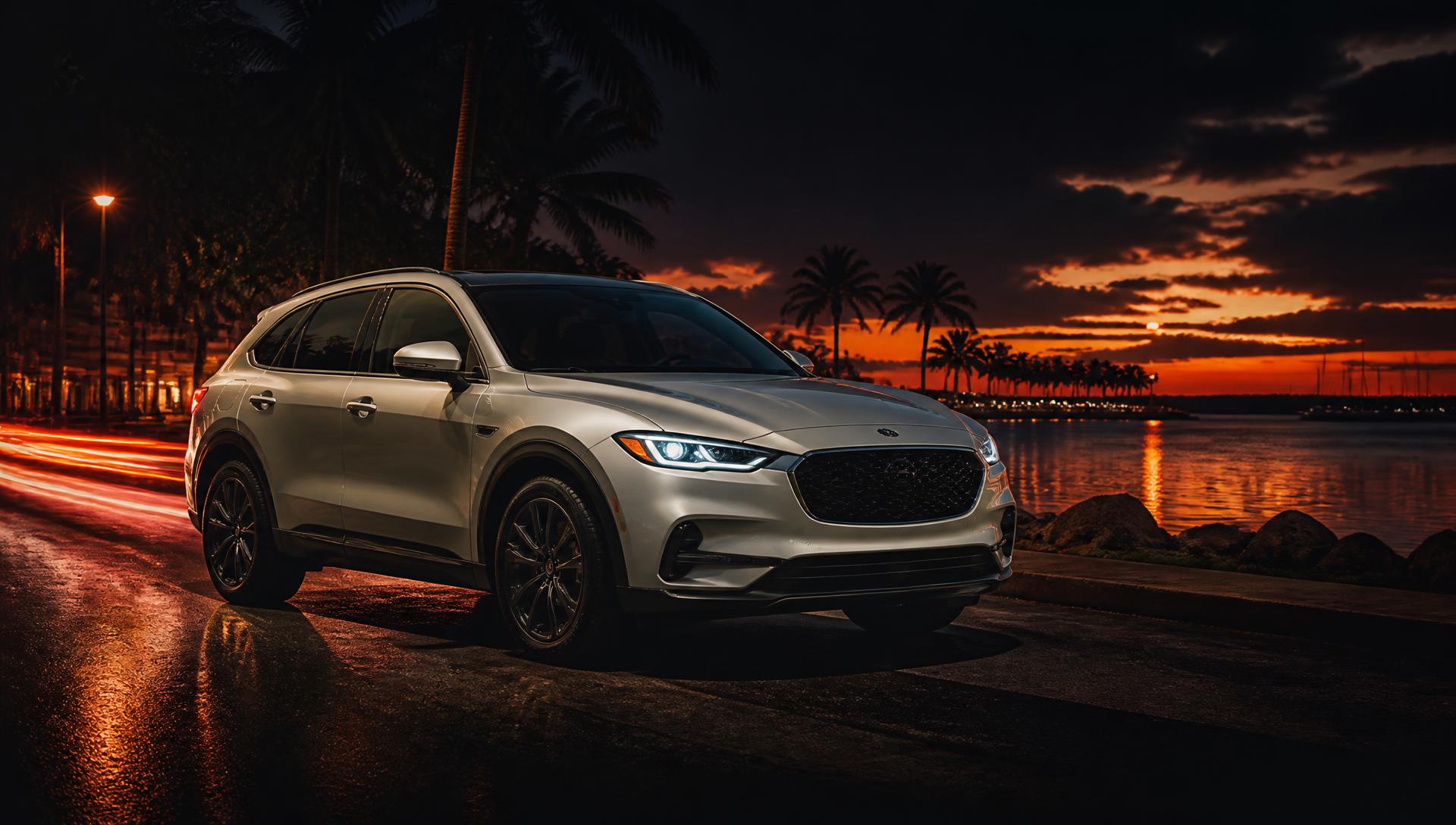 SUV at sunset on the Bridgetown waterfront